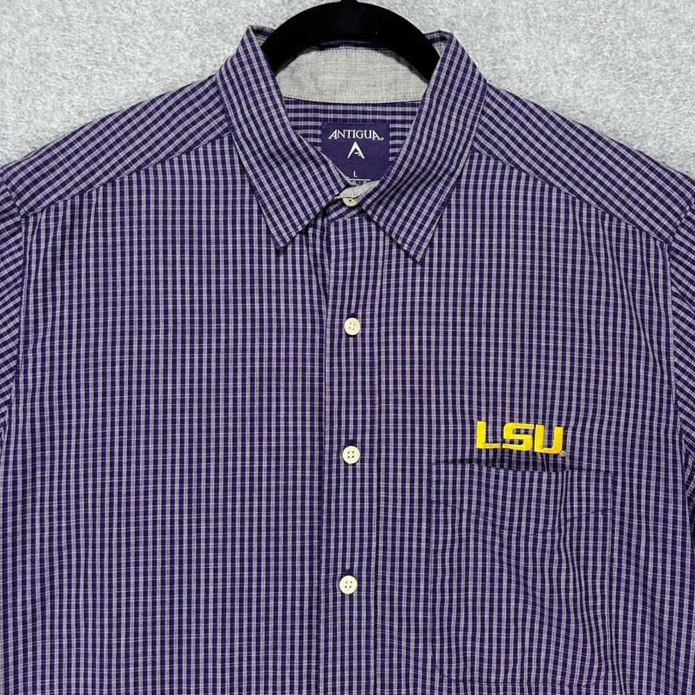 LSU Tigers Antigua Button Down Shirt Mens Large Purple Gameday Collegiate